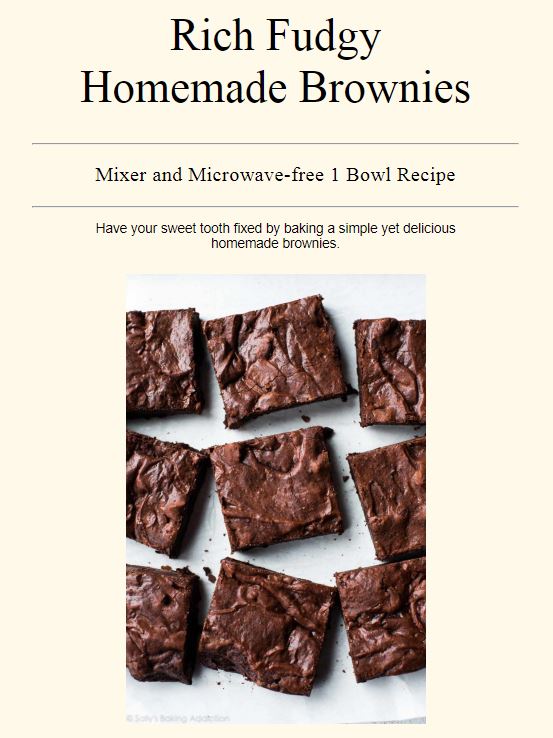 Brownies recipe webpage